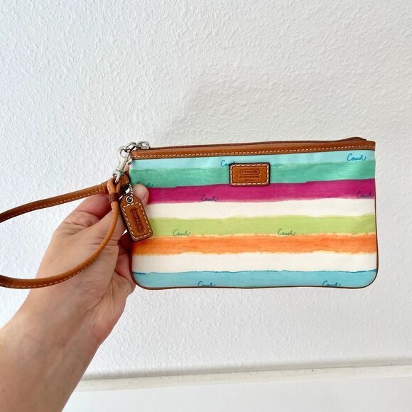 Vintage Coach Hampton Watercolor Stripe Shoulder Bag F11677 Wristlet Wallet Pouc - Picture 15 of 16